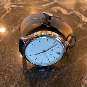 Fossil Black Leather Watch with Silver